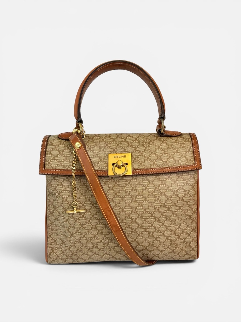 Celine Tan Brown Triomphe Canvas Top Handle Satchel